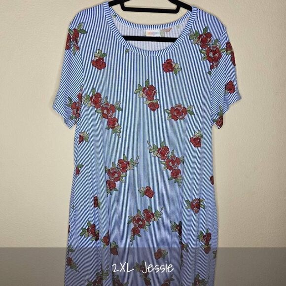 LuLaRoe Jessie Pocket Dress 2XL Floral Striped - Picture 1 of 2